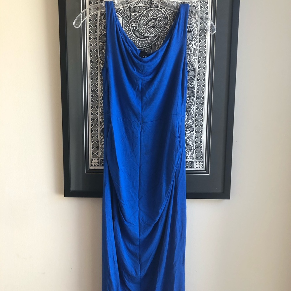 ASOS blue fitted stretch maternity dress.